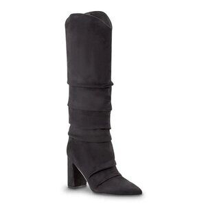 Marc Fisher Fadora Knee High Dress Boots Black Faux Suede 6 Block Heel MSRP $159